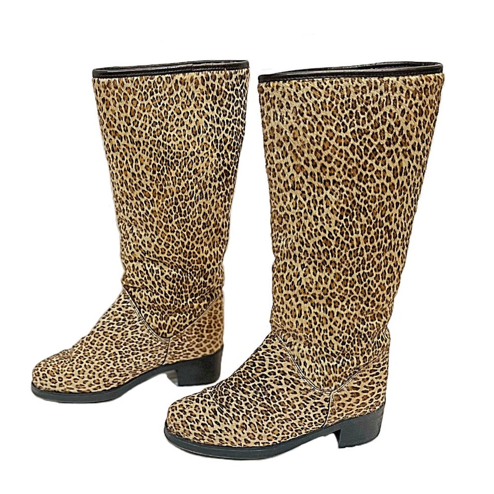 Pajar Tall Calf Hair Leopard Print Boots, Sz 7